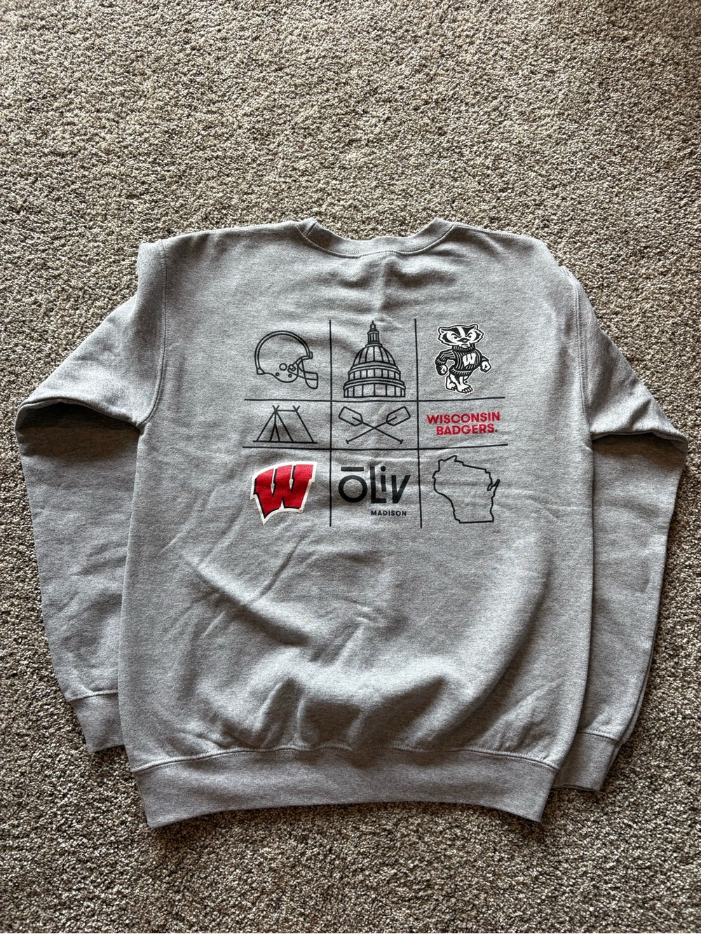 Gildan Gray Sweatshirt with Red Wisconsin Logo